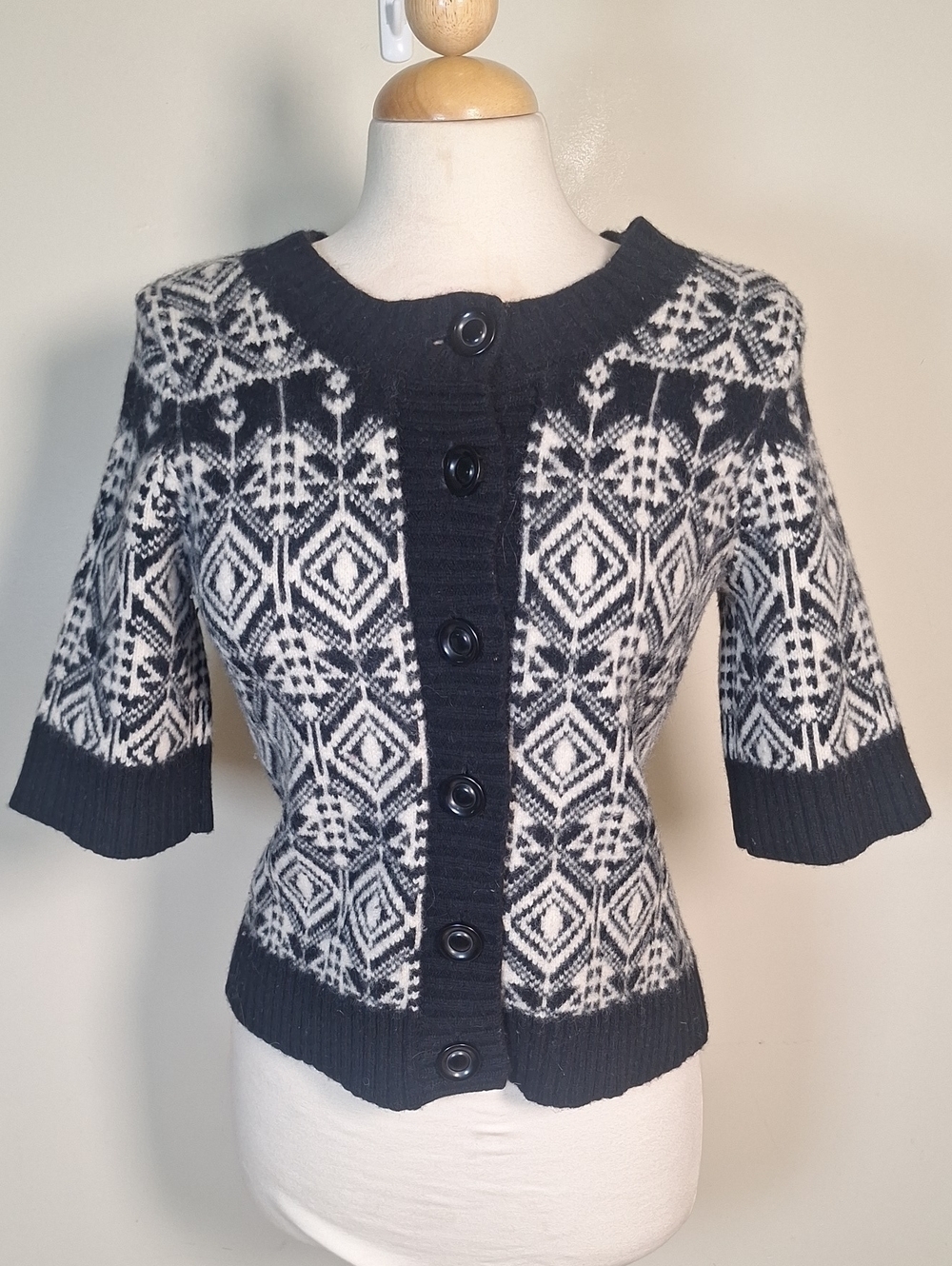 Jillian Jones Vintage  Fair Isle Short Sleeve Cardigan Knit Sweater Size M